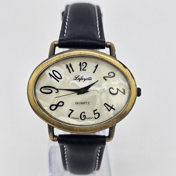 Lafayette Women's Watch 40MM MOP Oval Case New Black Leather Bands New Battery - Picture 1 of 15